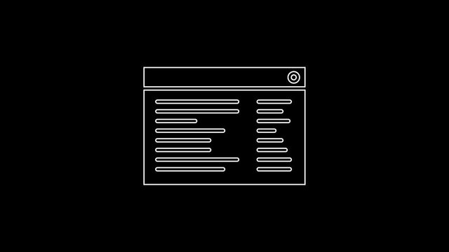 White line Software, web developer programming code icon isolated on black background. Javascript computer script random parts of program code. 4K Video motion graphic animation