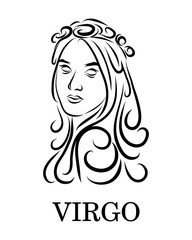 Black line vector logo of a women. It is sign of virgo zodiac.