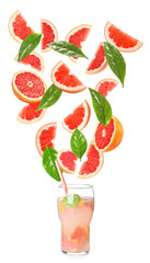 Delicious fresh grapefruit cocktail on white background