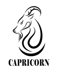 Black line vector logo of goat head. It is sign of capricorn zodiac.