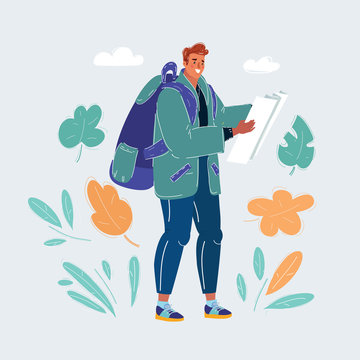 Cartoon illustration of tourist with map