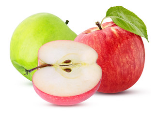 three green red apple sliced isolated on a white background