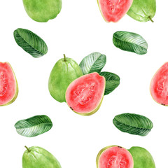 Hand drawn watercolor guava hand drawn watercolor illustration. Seamless pattern.