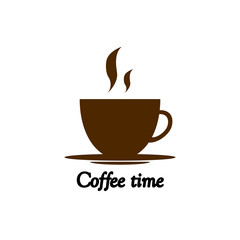 coffee cup emblem, coffee time, emblem with inscription, logo vector illustration
