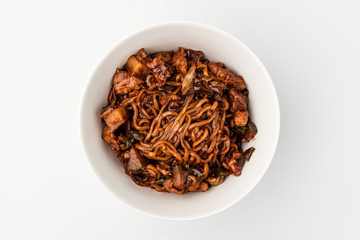 Jjajang ramen on white background