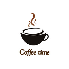 Business icon, coffee shop, cup with coffee, and the inscription coffee time, on a white background, vector illustration
