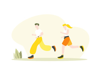 Vector illustration with running people.