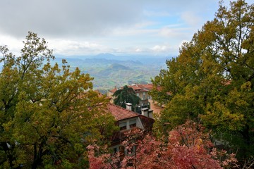 View over San Marino architecture and landscape in autumn
