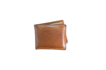 Brown leather wallet on white background with clipping path