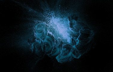Colorful bursting cosmos, space background and texture, nebula effect isolated on black background 