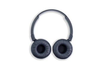 Black bluetooth headphones on white background with clipping path