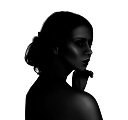 High contrast black and white portrait of beautiful young woman