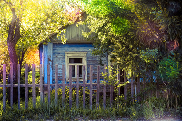 Fototapeta na wymiar Wooden Rustic old house among the greenery.