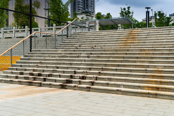 Close up and details of railing and stairs of a modern building