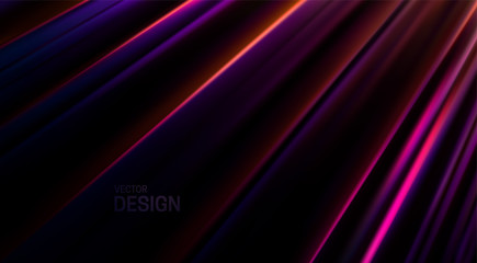 Abstract neon glowing background. Vector illustration. Purple backdrop with light rays. Cover template