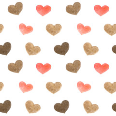 seamless pattern with hearts. Watercolor