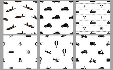 Seamless patterns with transport.  Set.