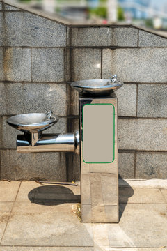 Public Free Drinking Fountain Tap Made Of Stainless Stell In Modern Design