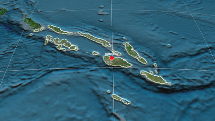 Solomon Islands extruded and capital labelled. Satellite