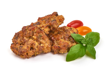 Chopped chicken cutlets, isolated on white background