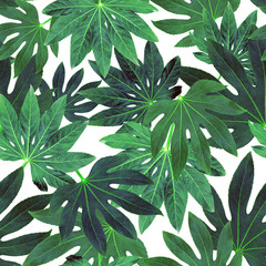 Tropical green leaves seamless pattern background.