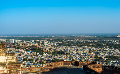 Fototapeta premium Jodhpur city aerial view from top of Mehrangarh or Mehran Fort 