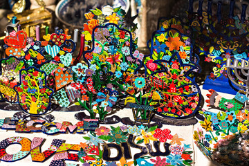 Souvenir  ceramic  for sale at Jerusalem's Old Town market.