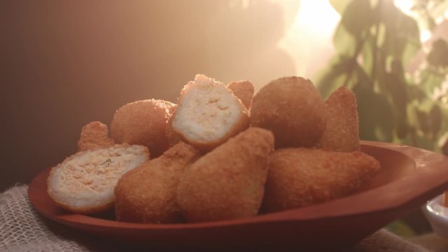 A traditional food in Brazil called Coxinha. Stuffed with chicken