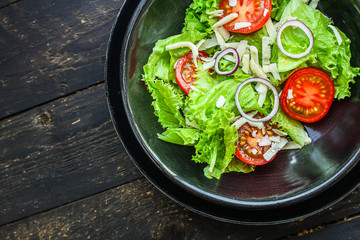 salad vegetables Menu concept healthy eating. food background top view copy space for text healthy eating table setting keto or paleo organic product diet