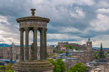 Dugald Stewart monument in the Calton Hill in a cloudy day, Edinburgh