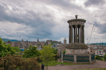 Dugald Stewart monument in the Calton Hill with Edinburgh in the background