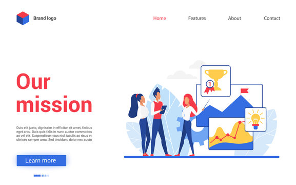 Cartoon flat creative website interface design with successful project for business people team vector illustration. Employee characters in success workflow process, working on business presentation