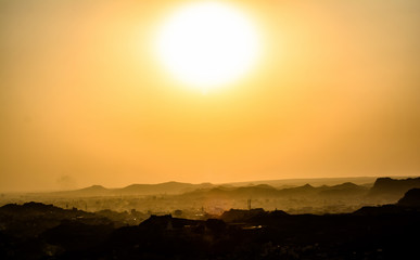Sunset at Jodhpur city  aerial view from top of Mehrangarh or Mehran Fort
