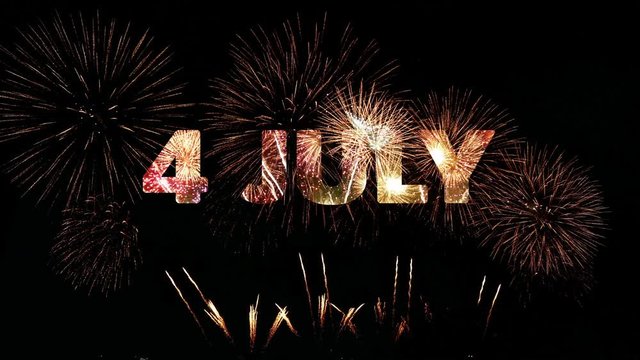 4K. firework of 4th July Independence Day celebration for United States of America (USA), loop of real golden fireworks festival in the sky display at night with colorful
