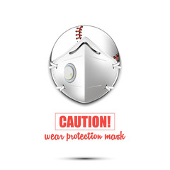 Baseballr ball with a protection mask. Caution! wear protection mask. Stop coronavirus covid-19 outbreak. Risk disease. Cancellation of sports tournaments. Pattern design. Vector illustration