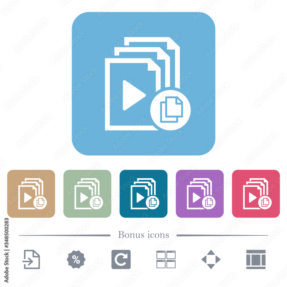 Poster copy playlist flat icons on color rounded square backgrounds