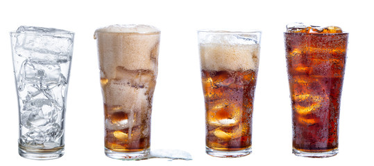 coca cola in glass isolaed on white background