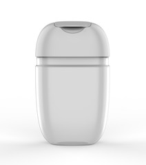 Blank promotional pocket hand sanitizer plastic bottle for branding, 3d render illustration.