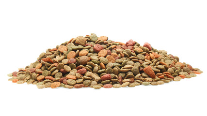 bones and colorful sticks for dog treat with vitamin and oral health on white background