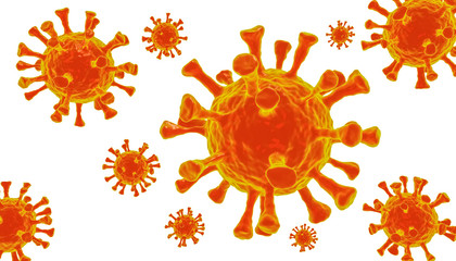 Covid-19 Coronavirus Viren orange 3D mit Hintergrund in weiß