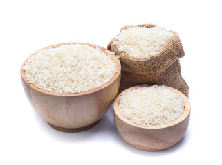 rice in bowl isolated on white background