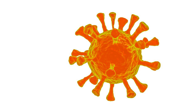 Covid-19 Coronavirus einzelnes Vireus orange 3D mit Hintergrund in wei&szlig;