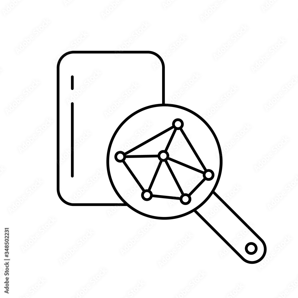 Aufkleber rectangular plate, magnifying glass, crystal surface structure. linear icon of macro magnification. 