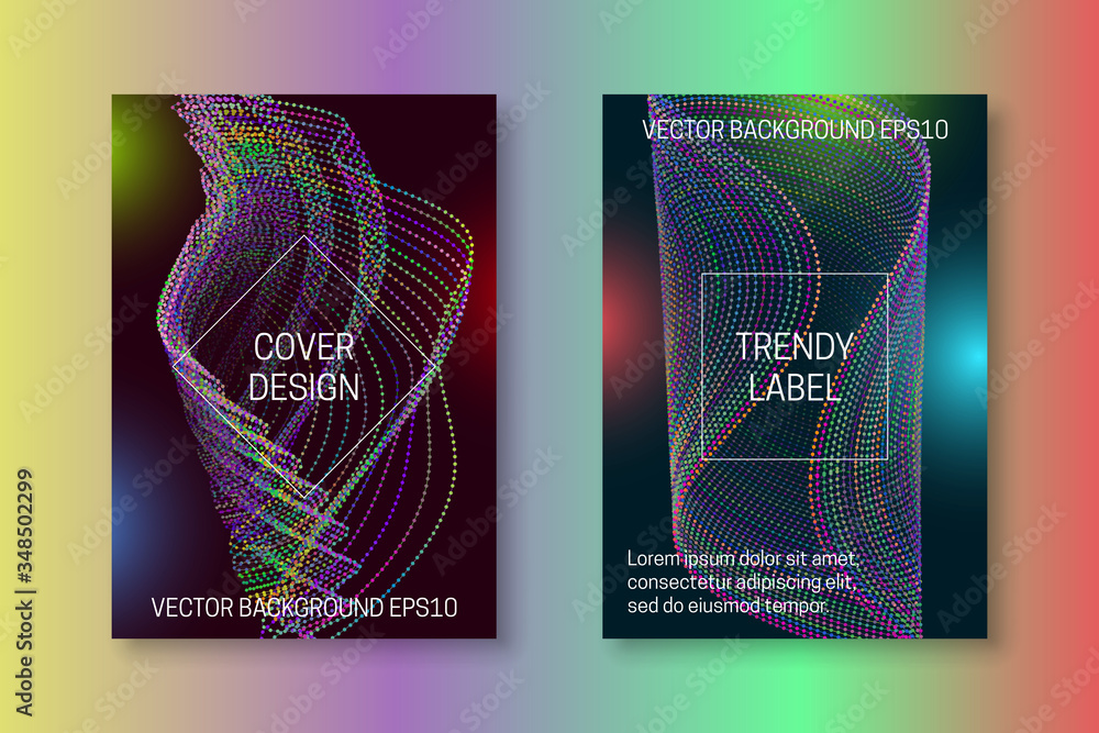 Aufkleber futuristic cover template with dynamic abstraction of dots and lines. streaming colorful brochures o