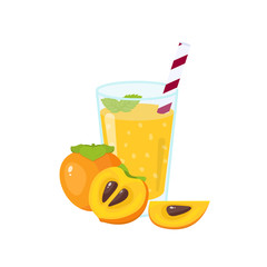 Fresh persimmon smoothie. Fruit smoothie in a glass. Healthy drink vector illustration