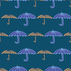 Vector seamless pattern with umbrellas in rows.