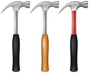 Set of  steel carpenter's hammers. Vector illustration. 