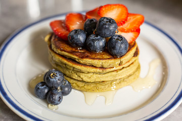 Protein Pancakes - Matcha with Fruit on Top