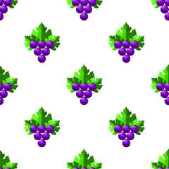 Blue Polygonal Grapes Seamless Pattern. Vine Background. Fruits and Vegetables Texture.