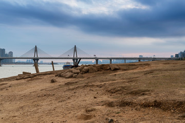 Cable stayed bridge at sunset